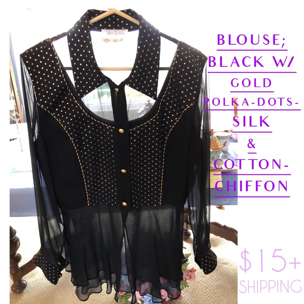 Blouse: black & gold polka-dots
